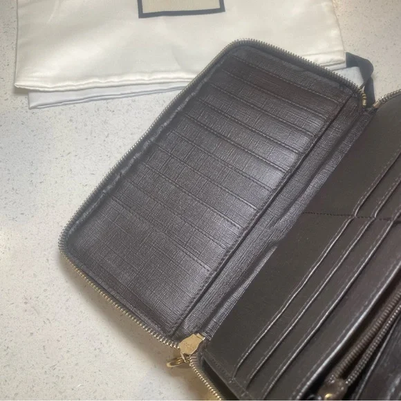 Gucci Brown Monogram Zip Wallet - Picture 9 of 14